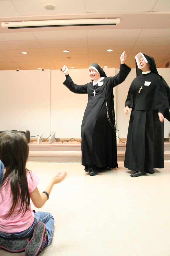 LIVING OUT GOD'S WILL: Sister M. Gabriela (left), Sisters of Charity of Our Lady Mother of the Church, and Sister Guadalupe Robles, Sisters of Our Lady of Mercy, both natives of Mexico, share their hidden talents at Family Vocation Day at Holy Apostles Church in Cranston.