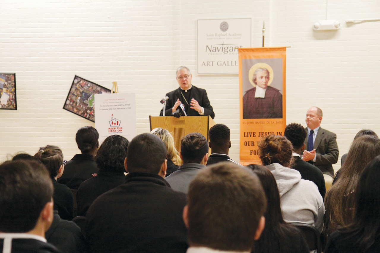 HEATING HOMES & HELPING FAMILIES: Bishop Thomas J. Tobin announced the launch of the 11th annual Keep the Heat On campaign at St. Raphael Academy on Monday. The heating assistance program has provided nearly $2.3 million in utilities payments to 9,600 households statewide since 2005.