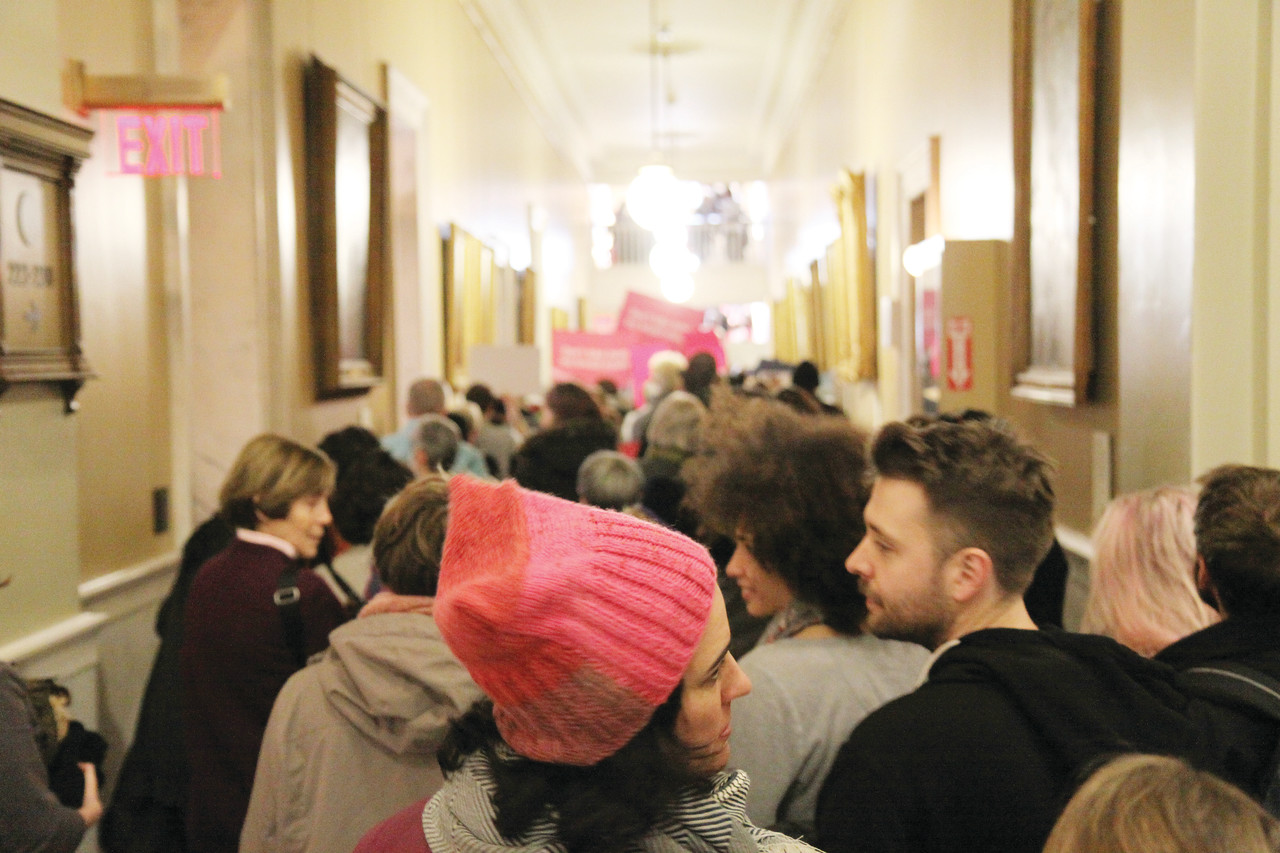 CONTROVERSIAL LEGISLATION: Many protesters calling for changes to R.I. abortion law at a pro-choice rally, fill the hallways of the State House last week. Legislators are currently considering a bill that, if passed, would radically alter abortion law in the state.