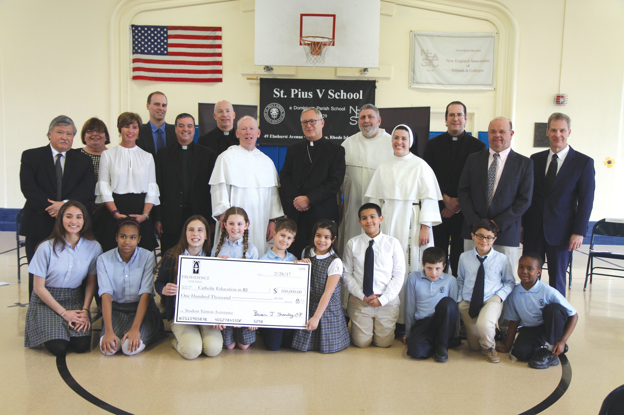 Providence College President Father Brian J. Shanley announced last week a $100,000 gift to Catholic schools in the Diocese of Providence to commemorate the college’s centennial, celebrated this year. The gift will support scholarships for students at Catholic elementary and secondary schools in Rhode Island.