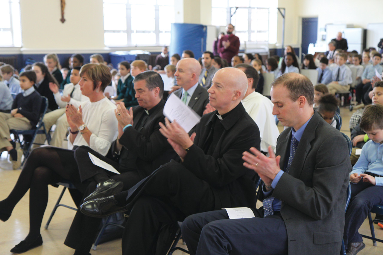 Principals and student representatives from several schools attended the ceremony, including five Providence elementary schools that will benefit from the Bishop Matthew Harkins Founder Fund, a new diocesan scholarship fund named for the founder of Providence College that will serve urban students with financial need.