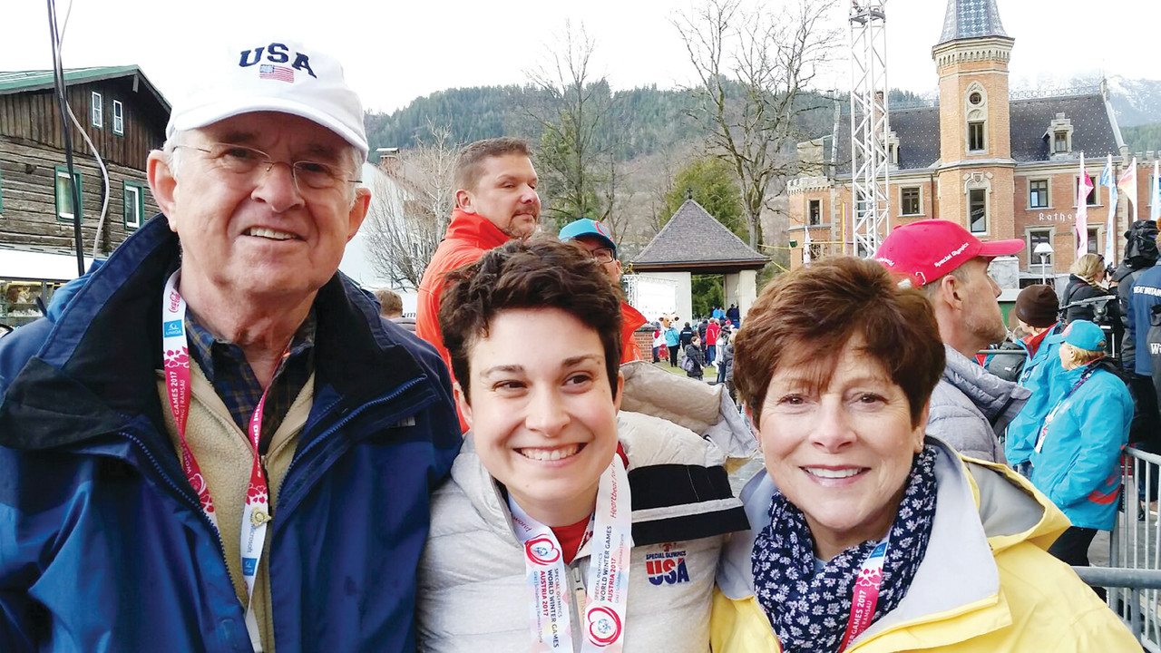 Amy Henrich is congratulated by her parents Bill and Debbie following the Special Olympics medal ceremony in Schladming, Austria.