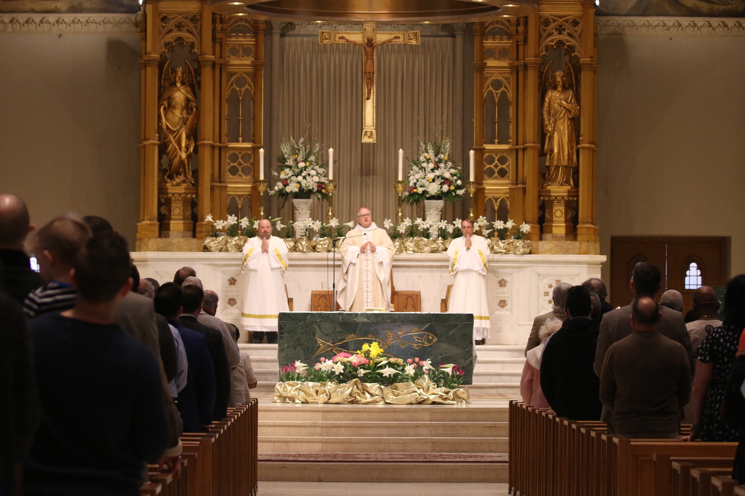 Bishop Thomas J. Tobin celebrates Easter Sunday Mass at the Cathedral of SS. Peter and Paul in Providence.