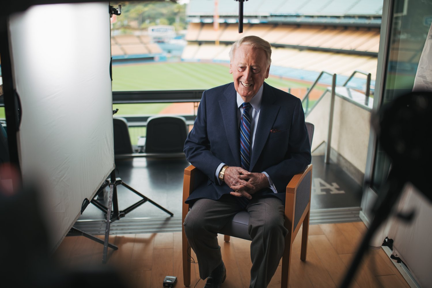 Vin Scully is seen during a 2019 interview for the baseball documentary "Soul of a Champion: The Gil Hodges Story," produced by Spirit Juice Studios in association with Catholic Athletes for Christ. Scully -- who died Aug. 2, 2022, at the age of 94 -- had received the Gabriel Personal Achievement Award from the Catholic Academy of Communication Professionals at the Catholic Media Conference in St. Louis June 2, 2016.