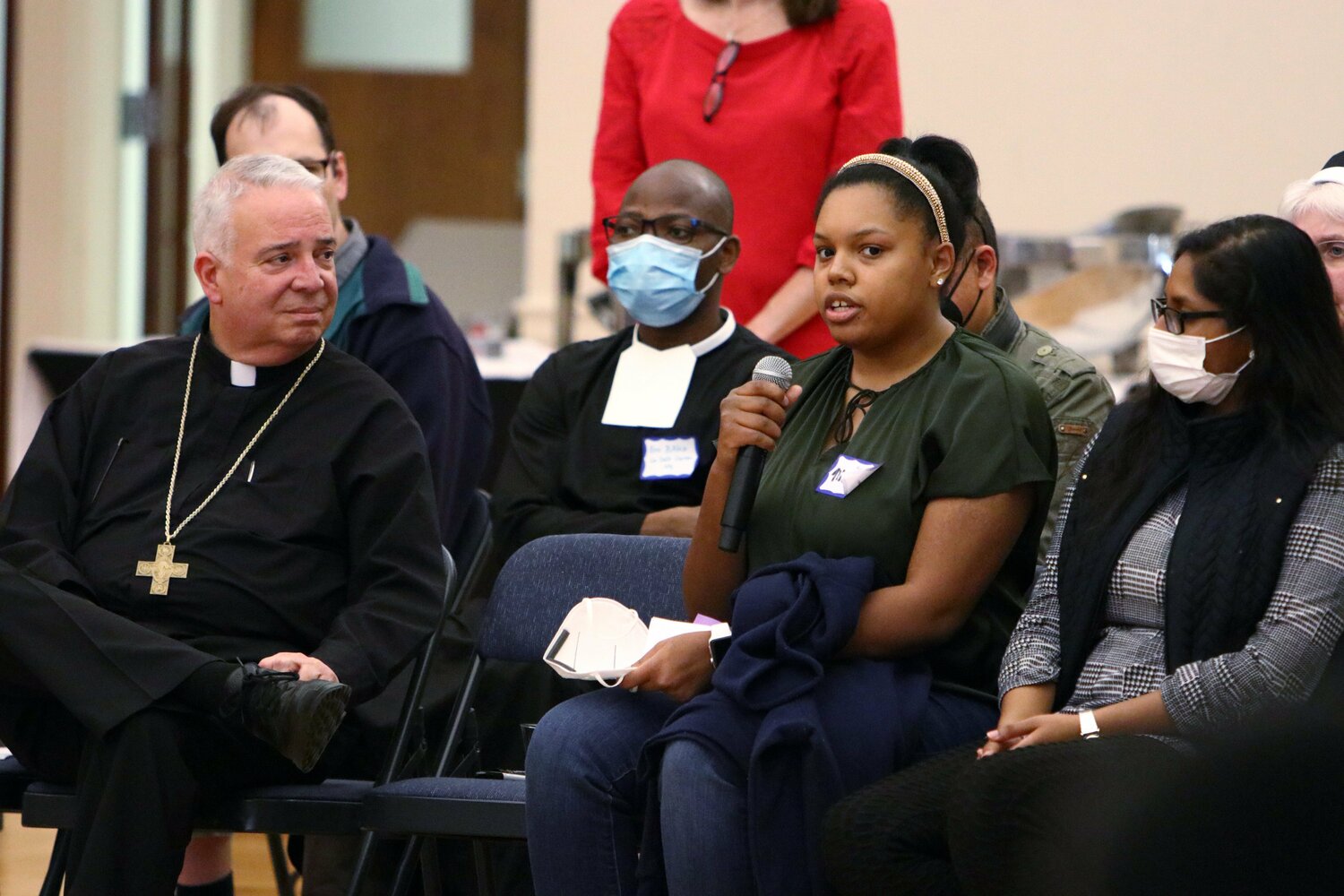 Philadelphia Archbishop Nelson J. Pérez joins college students, other young adults and ministry leaders during a synodal listening session at La Salle University April 4, 2022.